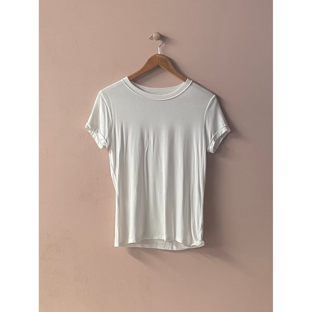 Classic White Round Neck Modal Blend T-Shirt Size S EUC